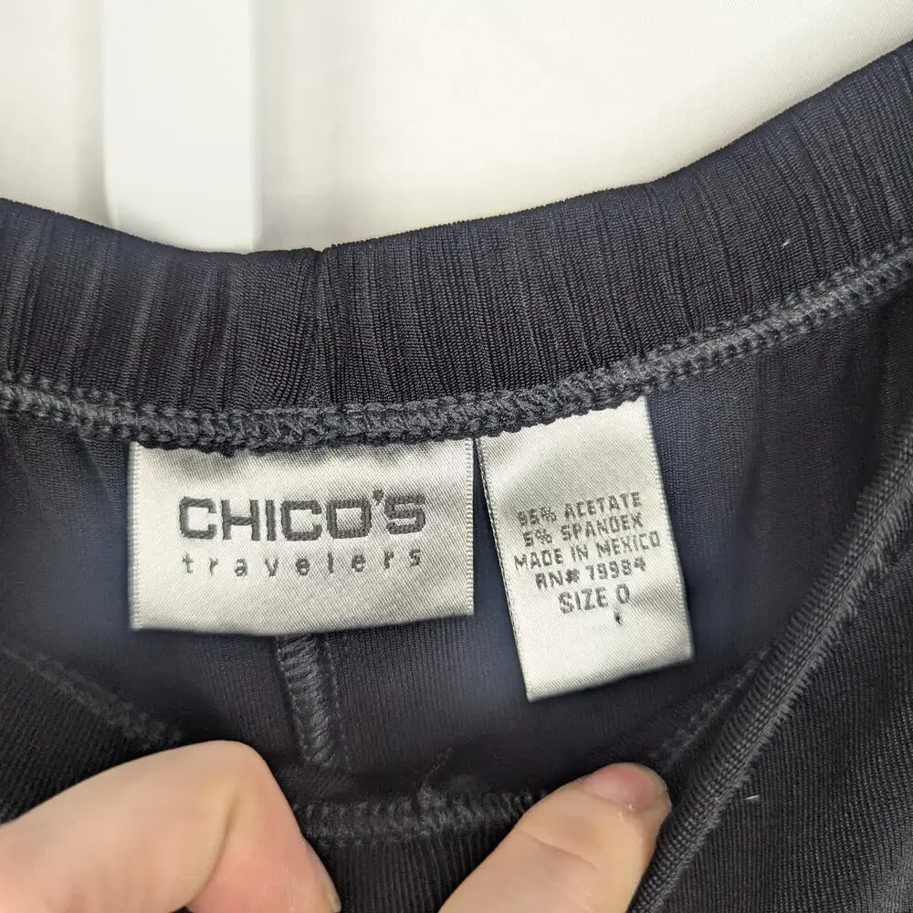 Chicos Travelers Pants Womens Small Black Pull On Stretch Slinky Wide Leg Comfy